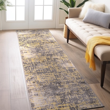 World Rug Gallery Distressed Abstract Design Non Shedding Soft Area Rug 2' x 7' Yellow 394YELLOW2x7